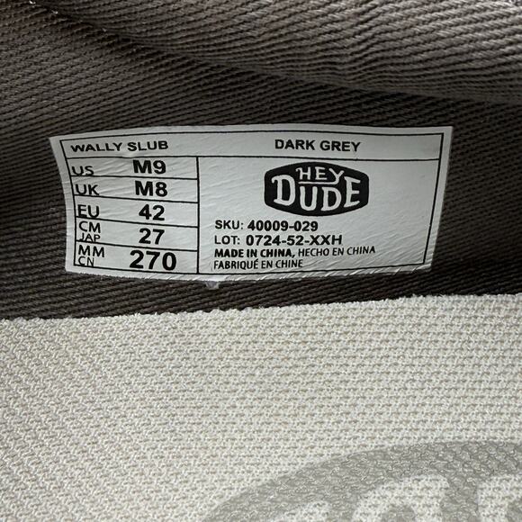 Hey Dude Mens Size 9 Wally Slub Dark Grey Shoes Loafers NEW - Picture 8 of 10